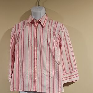 Lands' End Pink and Cream Striped Button Down Shirt